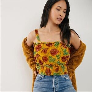 Anthropologie Felipa Cropped Floral Velvet Top‎ NWOT